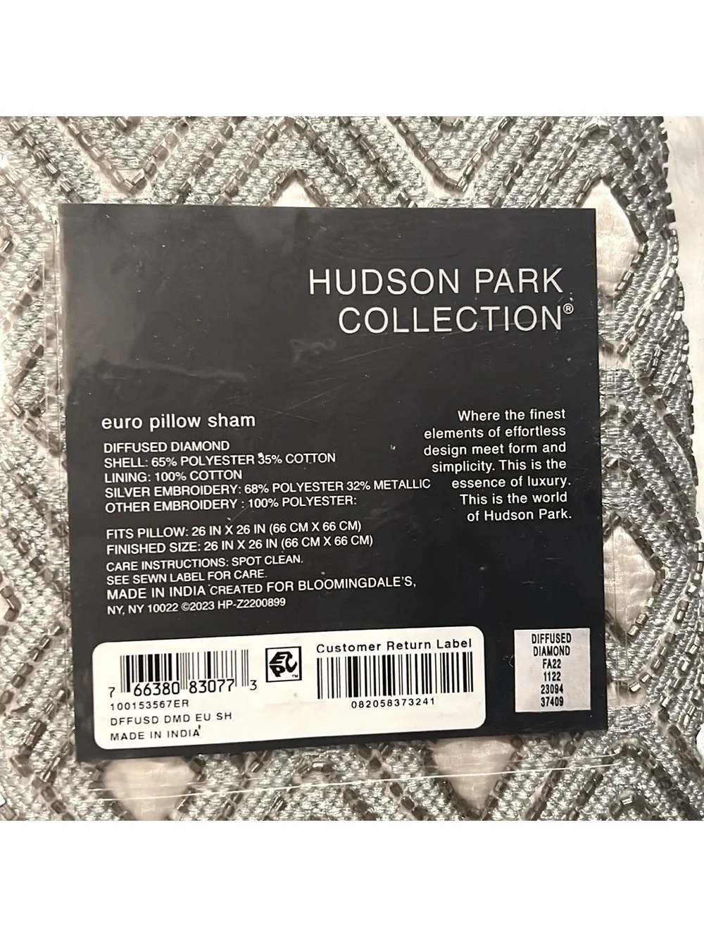 X2 Hudson Park Collection Diffused Diamond Euro Pillow Shams New w/Tag